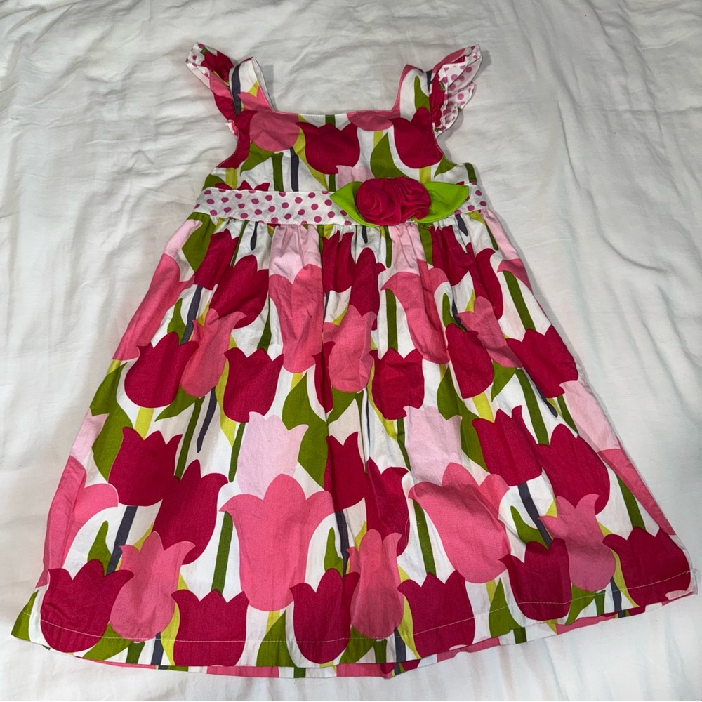 Laura Ashley Pink Pleated Sundress with Flutter Cap Sleeves